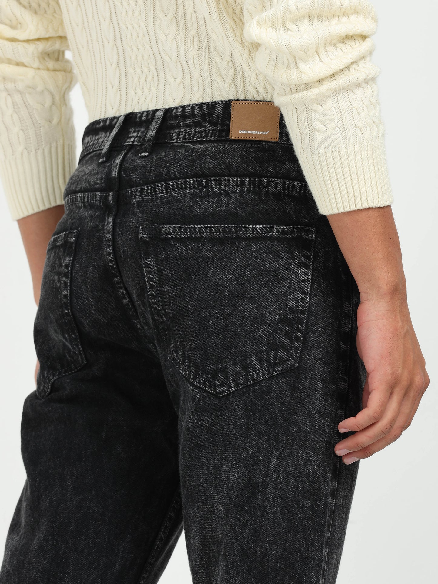 Charcoal Acid-Wash Mom Fit Jeans