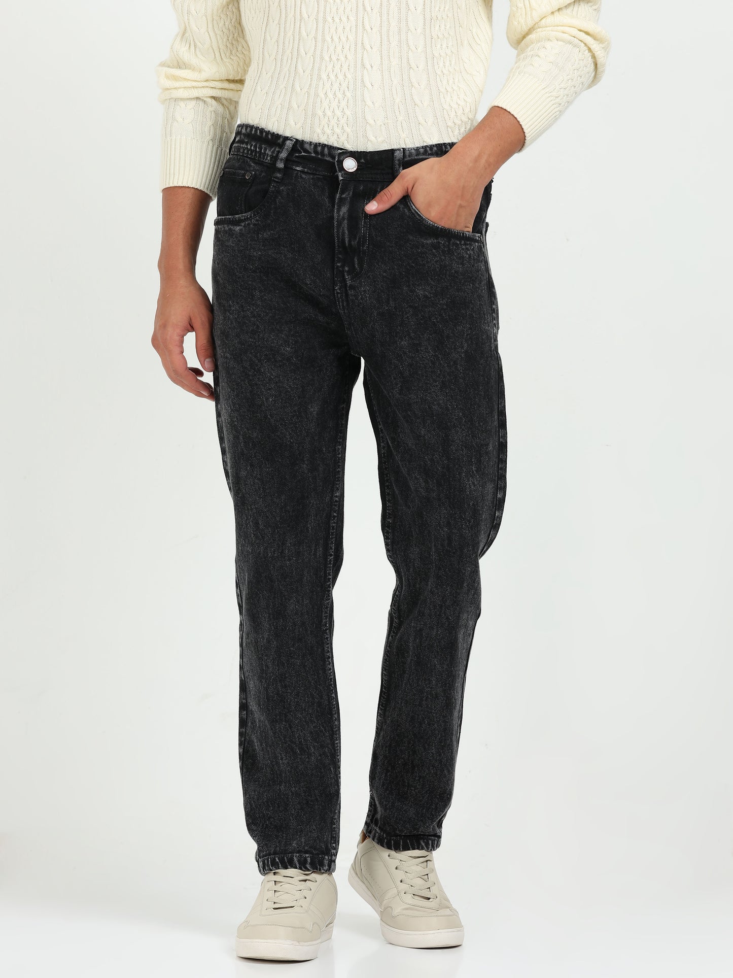 Charcoal Acid-Wash Mom Fit Jeans